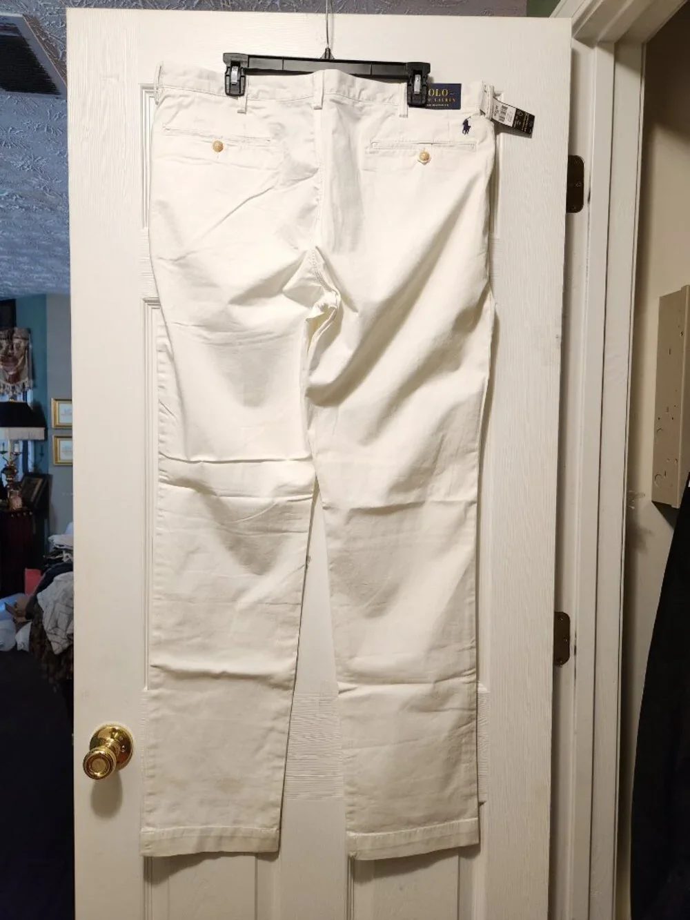 polo Ralph Lauren men's new white flat front 97%cotton casual pants size: 38T/36
